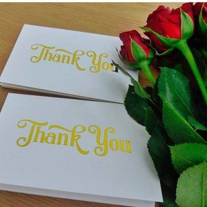 100 Thank You Cards White with gold foil lettering  & gold foil sticker seals